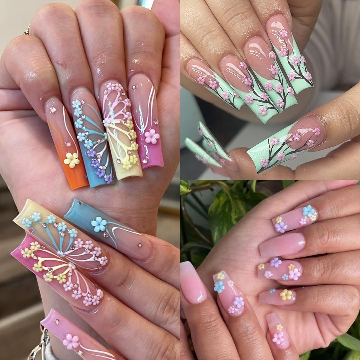 3D Flowers Nail Charms, 3D Pink Pastel Acrylic Flower for Nails, Gold Caviar Beads Nail Decorations Mixed Rhinestones Kit, Crystal AB Color Gems Nail Diamonds Rhinestones for Women Craft Jewelry