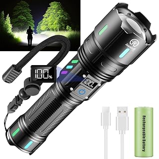 Taschenlampe LED Aufladbar, 500000 Lumen Extrem Hell mit LCD Akku-Anzeige, Zoombar, 5 Beleuchtungsmodi, IP67 Wasserdicht für Camping & Outdoor - Amazon product rated Grade A