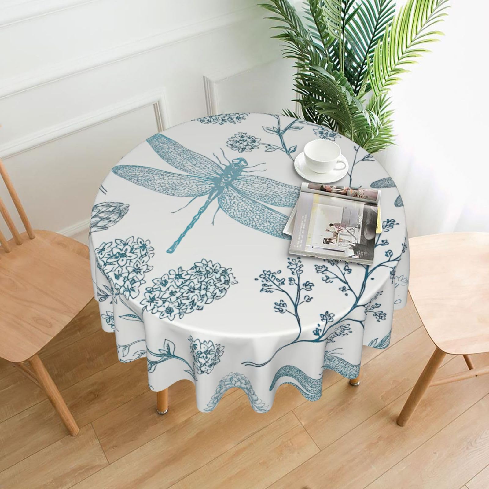 Zcmkjlg Dragonfly Print Quick Ship Round Tablecloth 60in Polyester Washable Cover for Dining Room