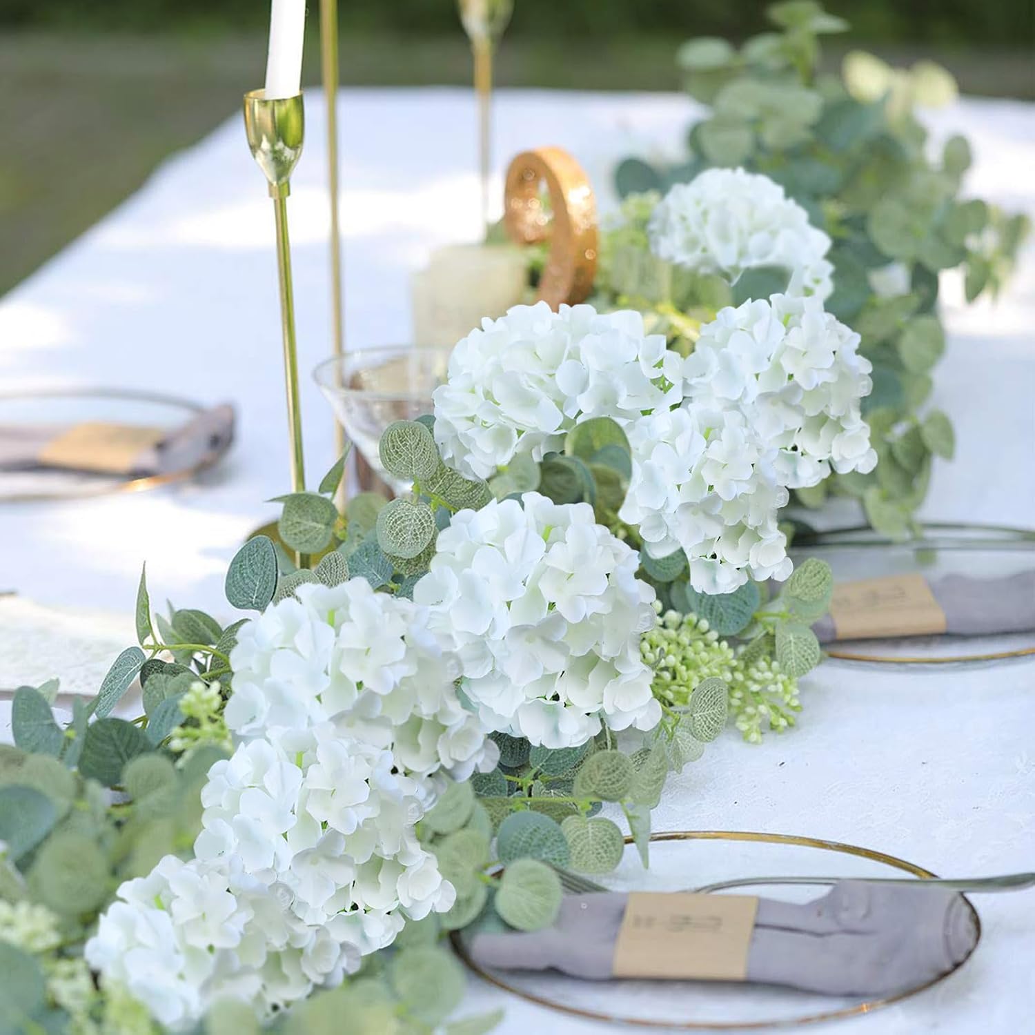 AVIVIHO 60pcs Hydrangea Artificial Flowers Bulk Ivory Full Fake Hydrangea Silk Flowers with Stems Ivory White Fake Flowers Heads for Wedding Party Home Centerpieces Arch Festival Decoration - Image 5