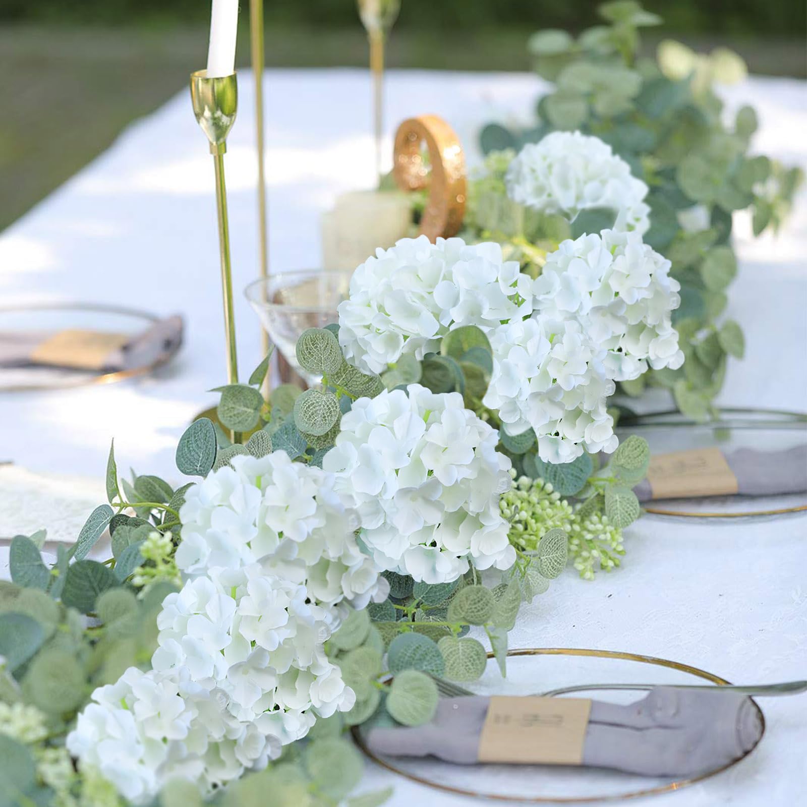 Aviviho Künstliche Hortensien, 60 Stück, elfenbeinfarben, volle künstliche Hortensien, Seidenblumen mit Stielen, elfenbeinfarben, weiße Kunstblumenköpfe für Hochzeit, Party, Zuhause, Tafelaufsätze,