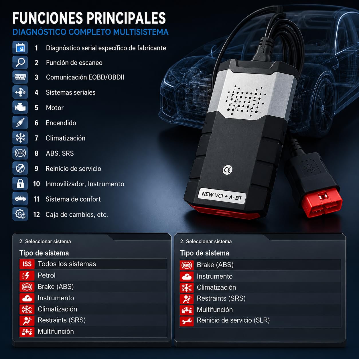 Skaner diagnostyczny OBD2 DS150E Bluetooth do samochodów osobowych i ciężarowych 12 V/24 V | OBDII/EOBD Awaryjne Czytnik | Kompatybilny z systemem Windows | VCI Multibrand