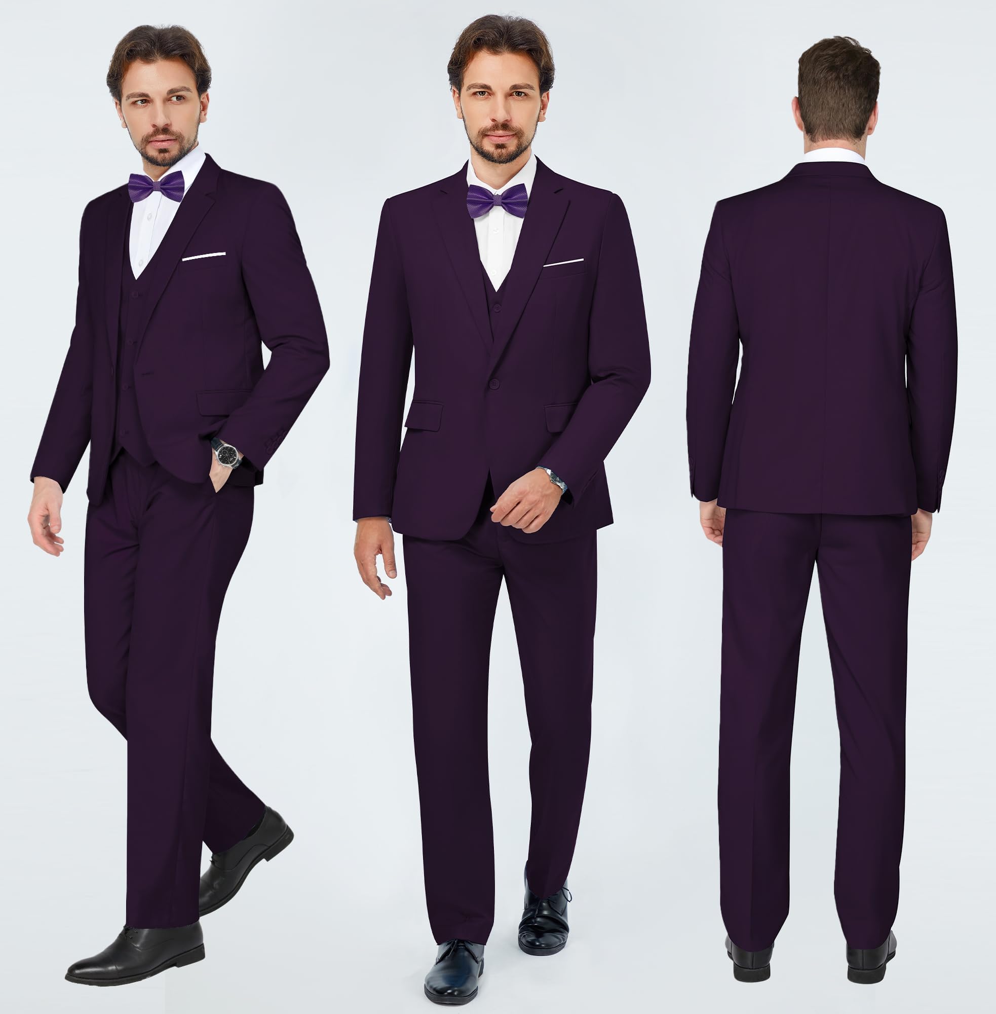 Costume Homme 3 Pièces Slim Fit Revers Cranté Un Bouton Mariage Smoking Formel Business Couleur Unie Confort Elégant Veste, Gilet et Pantalon de Costume