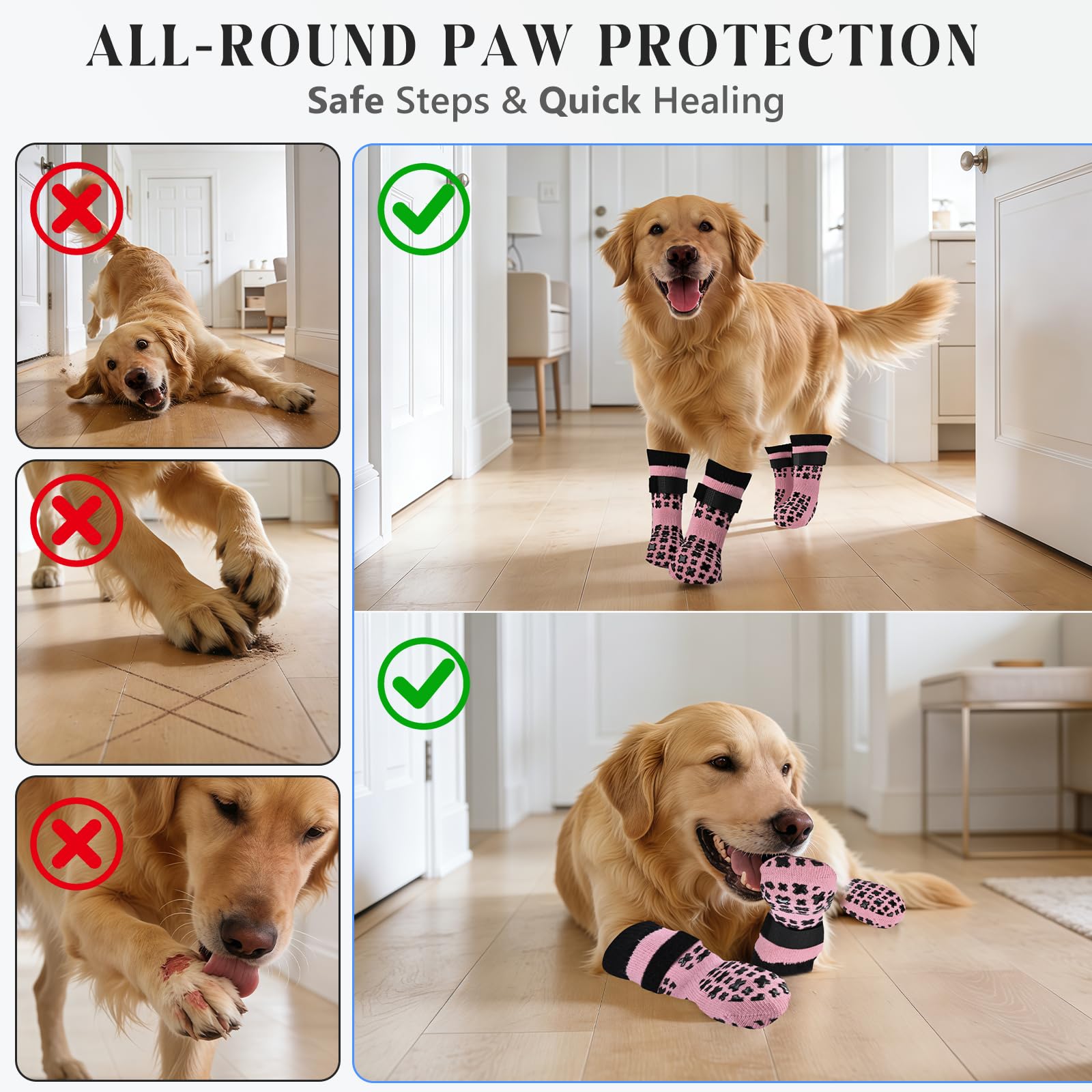 Non-Slip Dog Socks for Hardwood Floors Anti Slip Double-Sided Grippy Socks for Senior Dogs to Prevent Licking Paws, Scratching & Hot Pavement Premium Dog Paw Protector with Grippers Pink M — view 3
