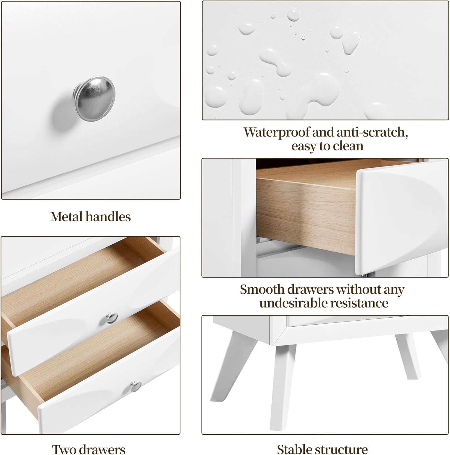 Yaheetech Nightstand with 2 Drawers, Almost Fully-Assembled Nightstand Large Bedside Table with Solid Wood Legs and Storage, Modern Side Table for Bedroom,24.5″L×15″W×23.5″H, White