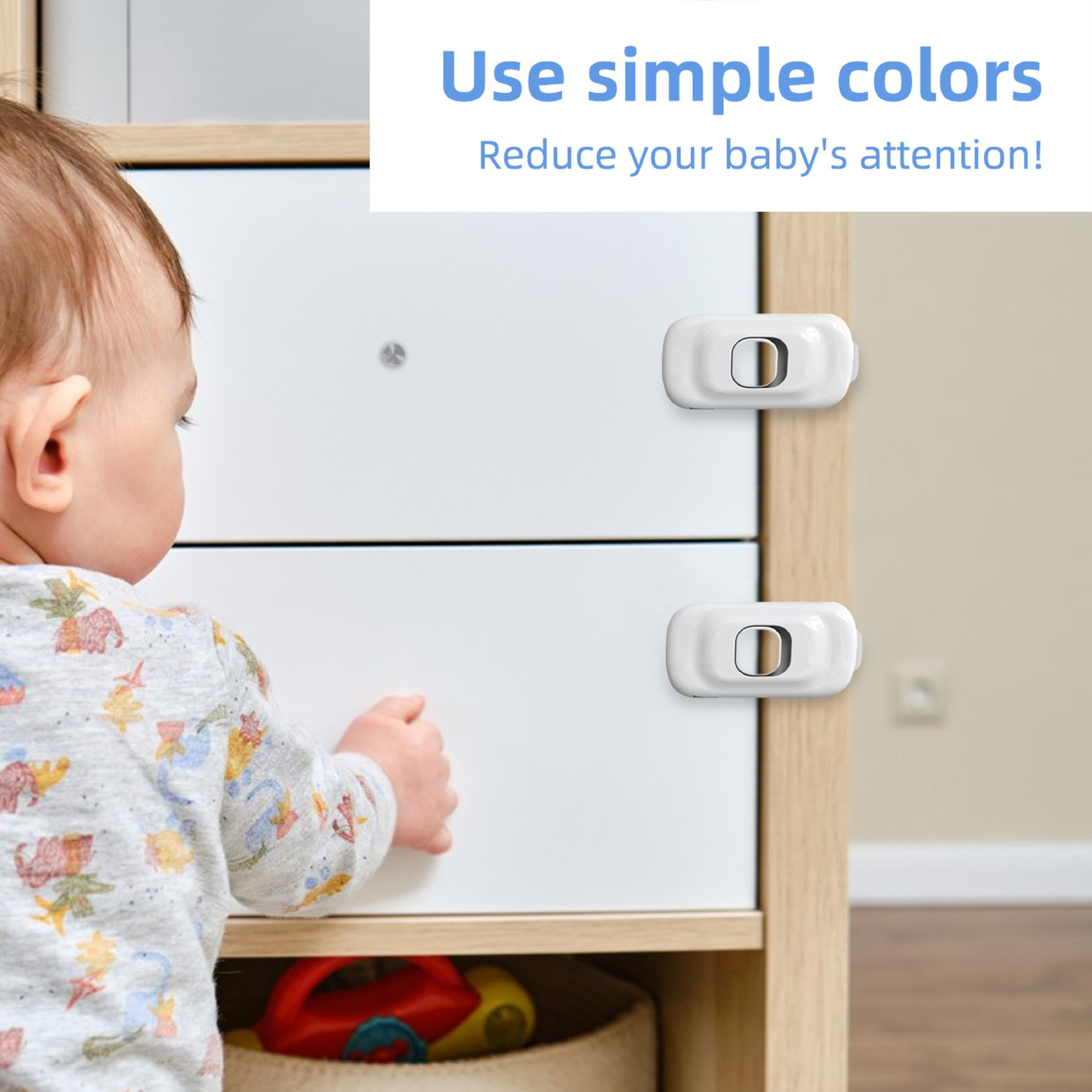 Paquete de 2 cerraduras de seguridad para refrigerador a prueba de niños, con cierres autoadhesivos protectores para nevera, cajones, lavavajillas, horno, armario, no necesita herramientas (blanco)