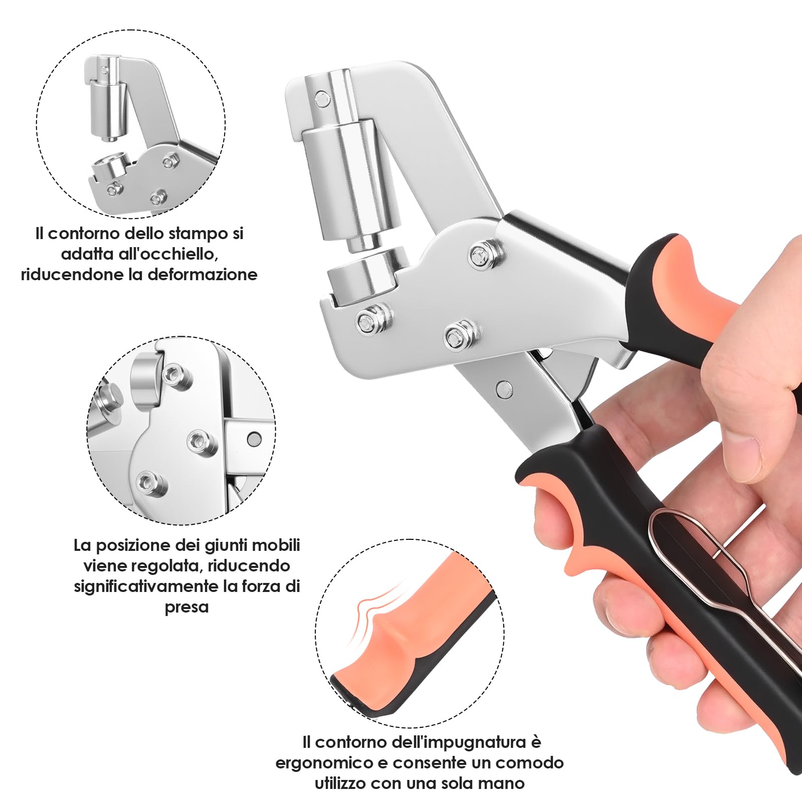 Occhiellatrice, Pinza Per Occhielli Metallici Professionale 10 mm Con Leva E Magnete, Occhiellatrice Per Teloni Con 500 Occhielli E Utensile Da Battuta, Per Cartone, PVC, Fai Da Te