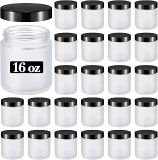 Norme 24 Pieces 16 oz Glass Jars with Lids Empty Storage Containers Leakproof Round Cosmetic Jars for Storing Lotions Powder Ointments Making (Frosted White)