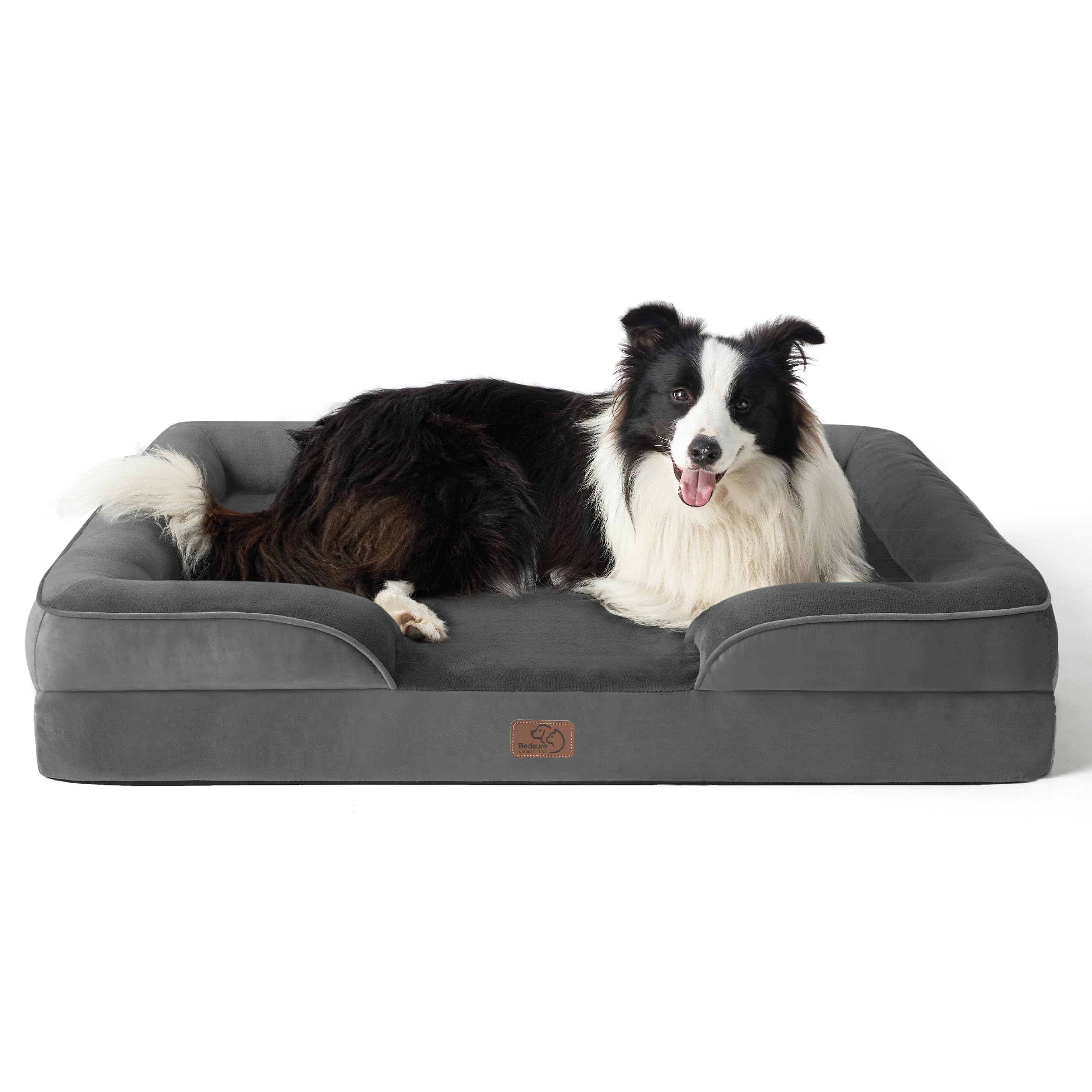 Bedsure Letto per Cani Grande 89x63x16.5cm - Divano per Cani Taglia Gande in Uovo Foam, Grigio Scuro, Cuscino per Cani Sfoderabile e Lavabile