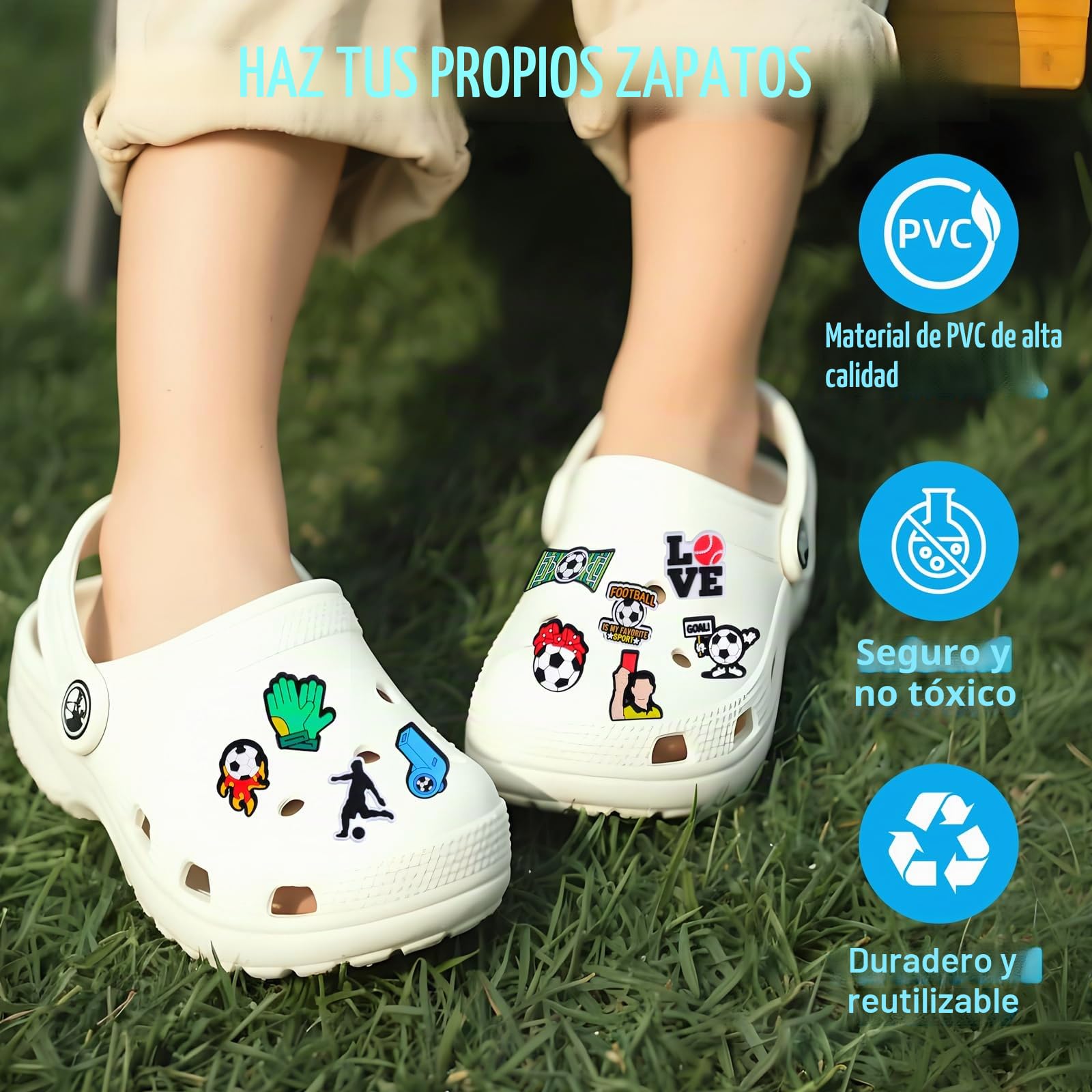 Adornos para Zapatos Crocs de Fútbol: Pins PVC DIY Decoración de Dibujos Animados para Niños Niñas Adultos