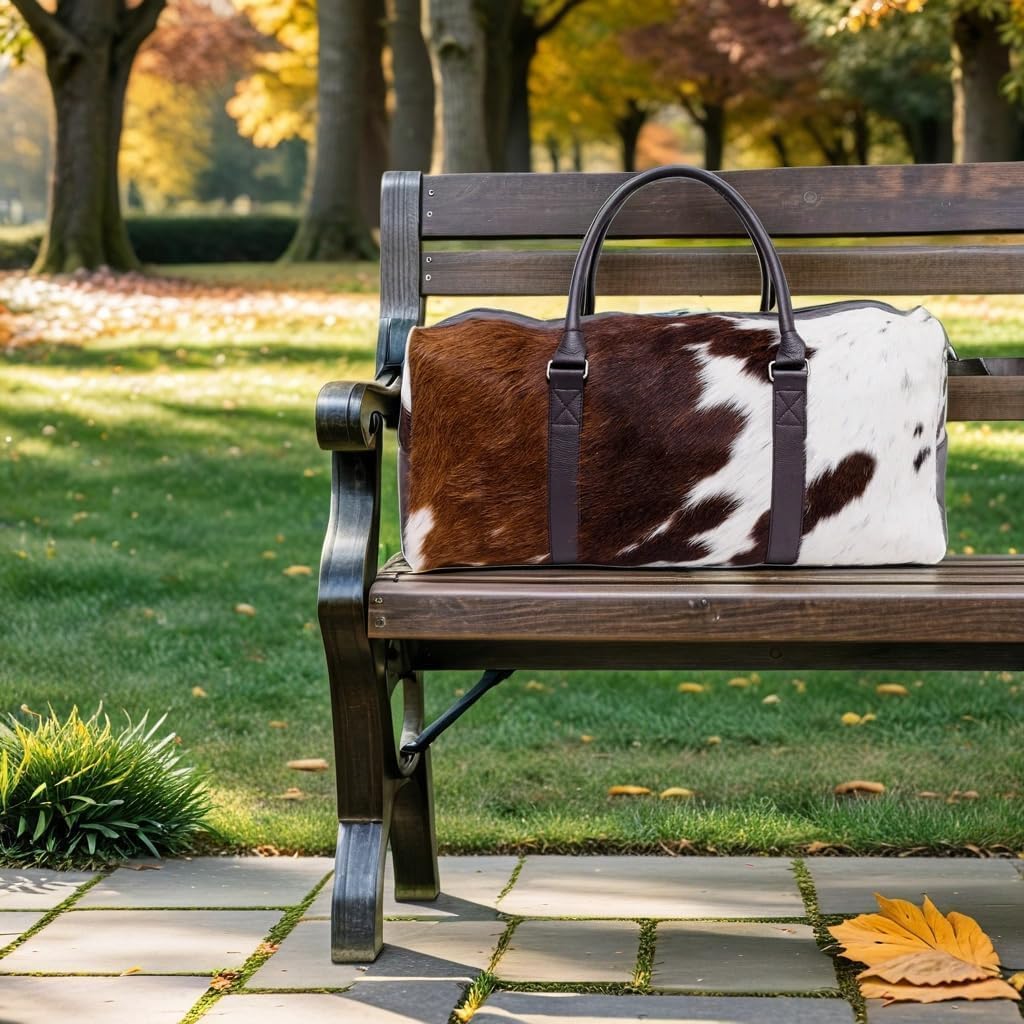 Luxury Cowhide Duffle Bag for Men 21" Genuine Full Grain Hair-On Leather Weekender Gym Cowhide Travel Bag with Spacious Interior, Heavy-Duty Zippers, Dual Carry Options Airplane Carry-On Compatible - Image 7