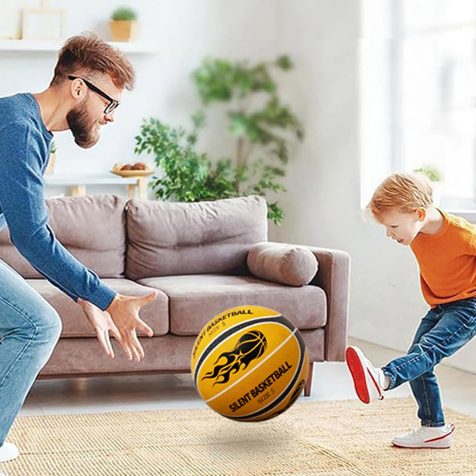 Ballon Basket Silencieux, Silent Basketball Interieur, Mousse Ball Basket Taille 7 pour Usage en Salle avec Housse en Tissu Anti-Miettes pour Enfant et Adultes pour l'entraînement en Salle