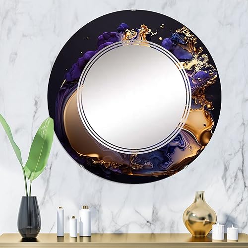 Miniatura 7 de DesignQ Espejo de tocador abstracto de geoda de mármol morado II, espejos de baño, espejos de pared para sala de estar, dormitorio, espejo ovalado,