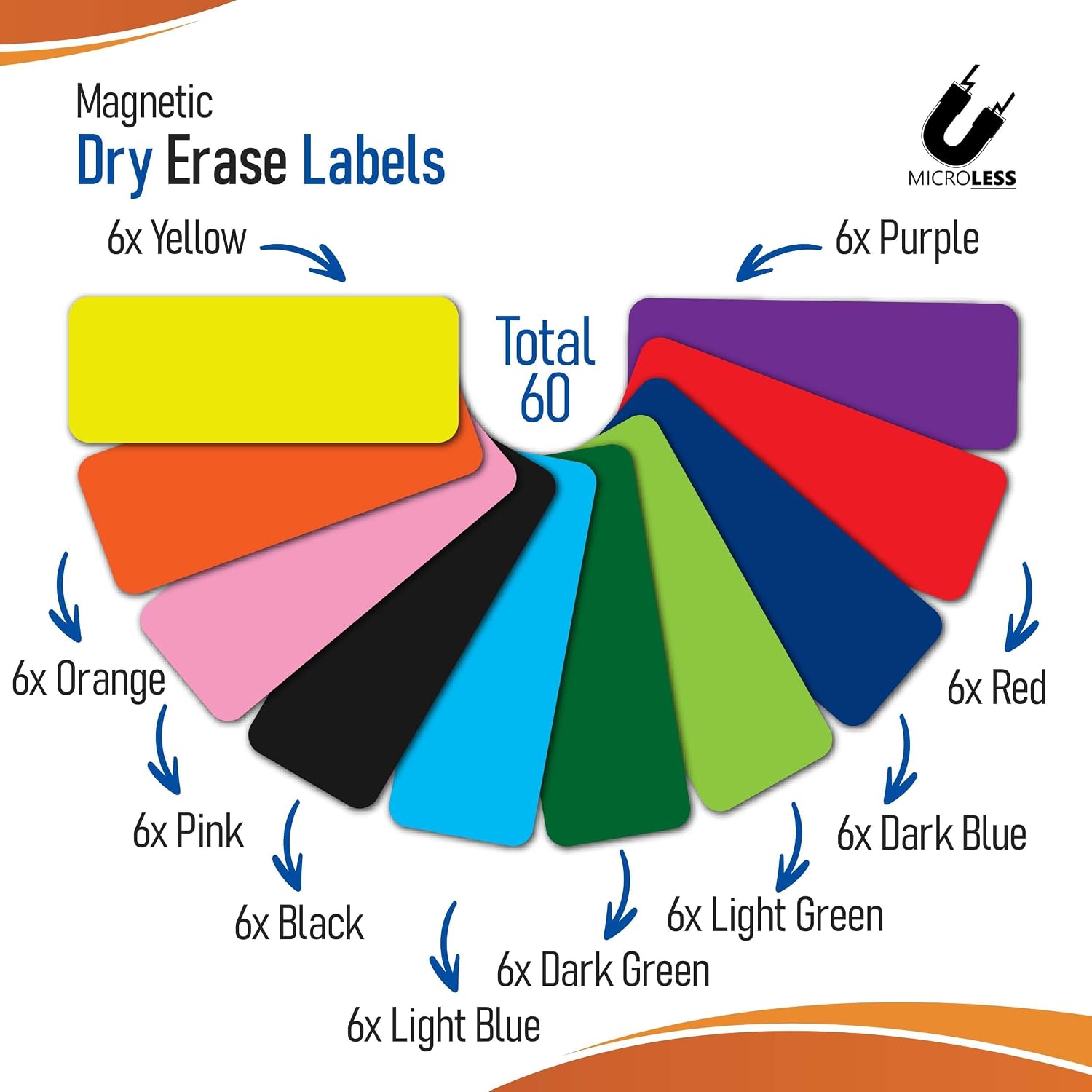 Dry Erase Magnetic Labels 60 Pcs Colorful Magnets - 3.2x1.2inches, Best for Classroom, Home, Kitchen, Office & Craft – Reusable Magnetic Dry Erase Labels with Strong Adhesion in 10 Colors image 3