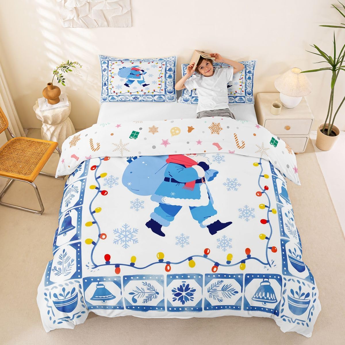 Castle Fairy Santa Claus Duvet Cover Set Toddler Size,Bedding Sets 2Pcs