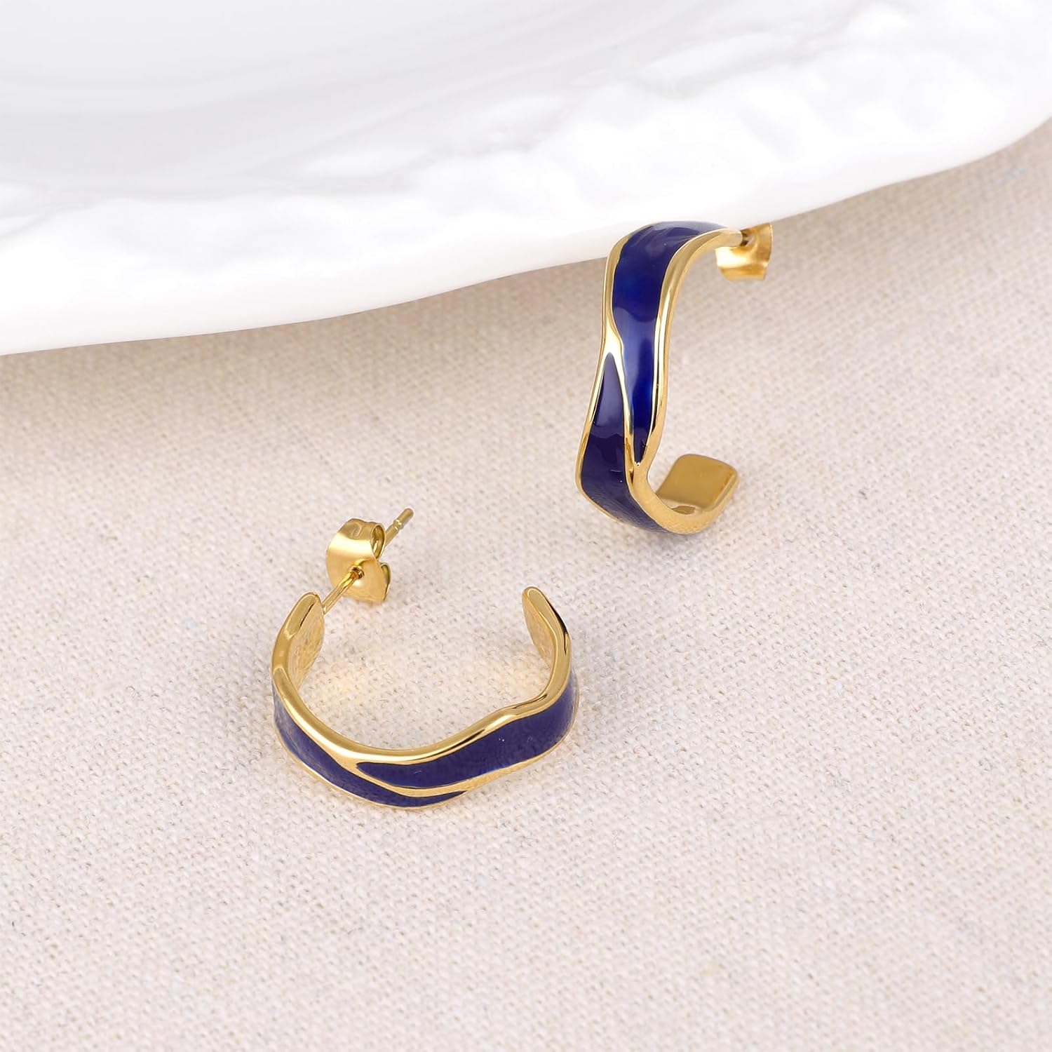 Two Tone Enamel Hoop Earrings for Women C-Shaped Earrings Colorful Enamel Jewelry Christmas Gift for Wife Girlfriend - Image 3