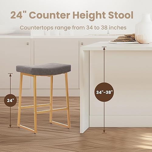 Miniatura 4 de PHI VILLA Juego de 2 taburetes de bar de 24 pulgadas de altura de mostrador, taburetes de bar modernos sin espalda con piel sintética tapizada,