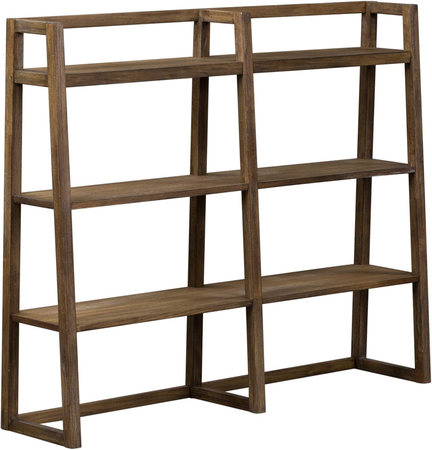 Pemberly Row Mid-Century Wood Computer Credenza, 54 in Wide, Rustic Saddle Brown Finish, Sliding Barn Door Design, Adjustable Shelves, File Drawer, Wire Management, Home Office Storage Cabinet