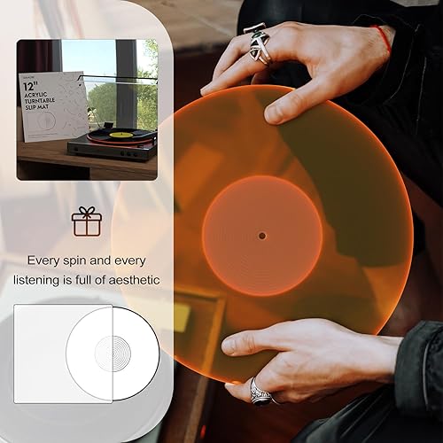 Miniatura 7 de Alfombrilla de vinilo para tocadiscos, antiestático, tensor y bajos definidos, color naranja C - Alfombrilla naranja