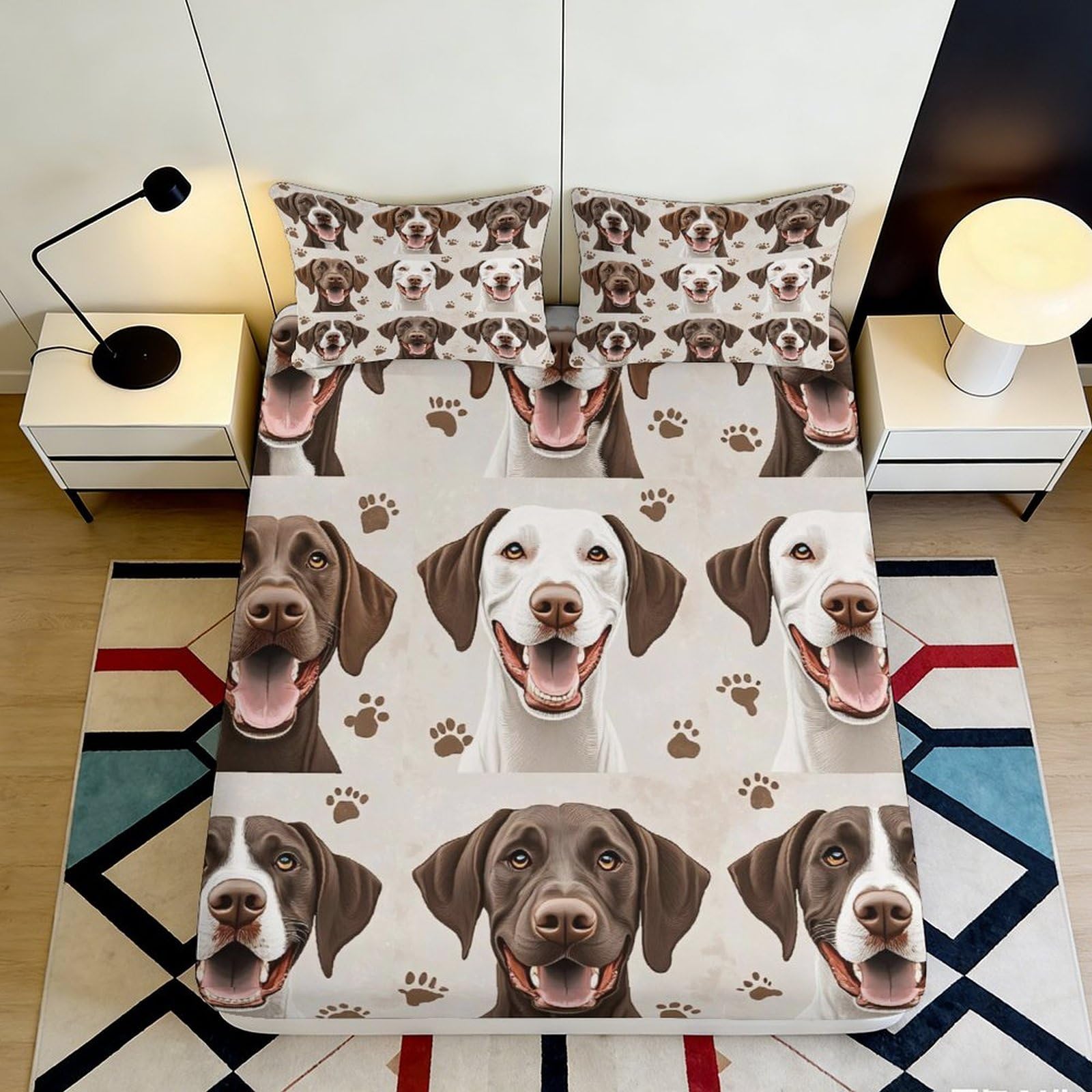 3D Printed Brown Labrador Dog Fitted Sheet Microfiber Soft Paw Bed Cover for Bedroom Guestroom Decor 90x200x25cm