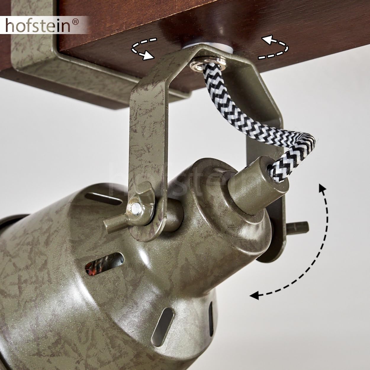 Pehefito, plafoniera moderna in metallo/legno nero/marrone scuro/verde/grigio, plafoniera industriale con paralume orientabile, 6 fiamme, 5 x GU10 senza lampadine