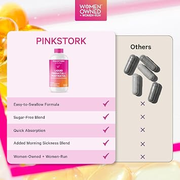 Pink Stork Liquid Prenatal Vitamins for Women Berry, 32 Servings