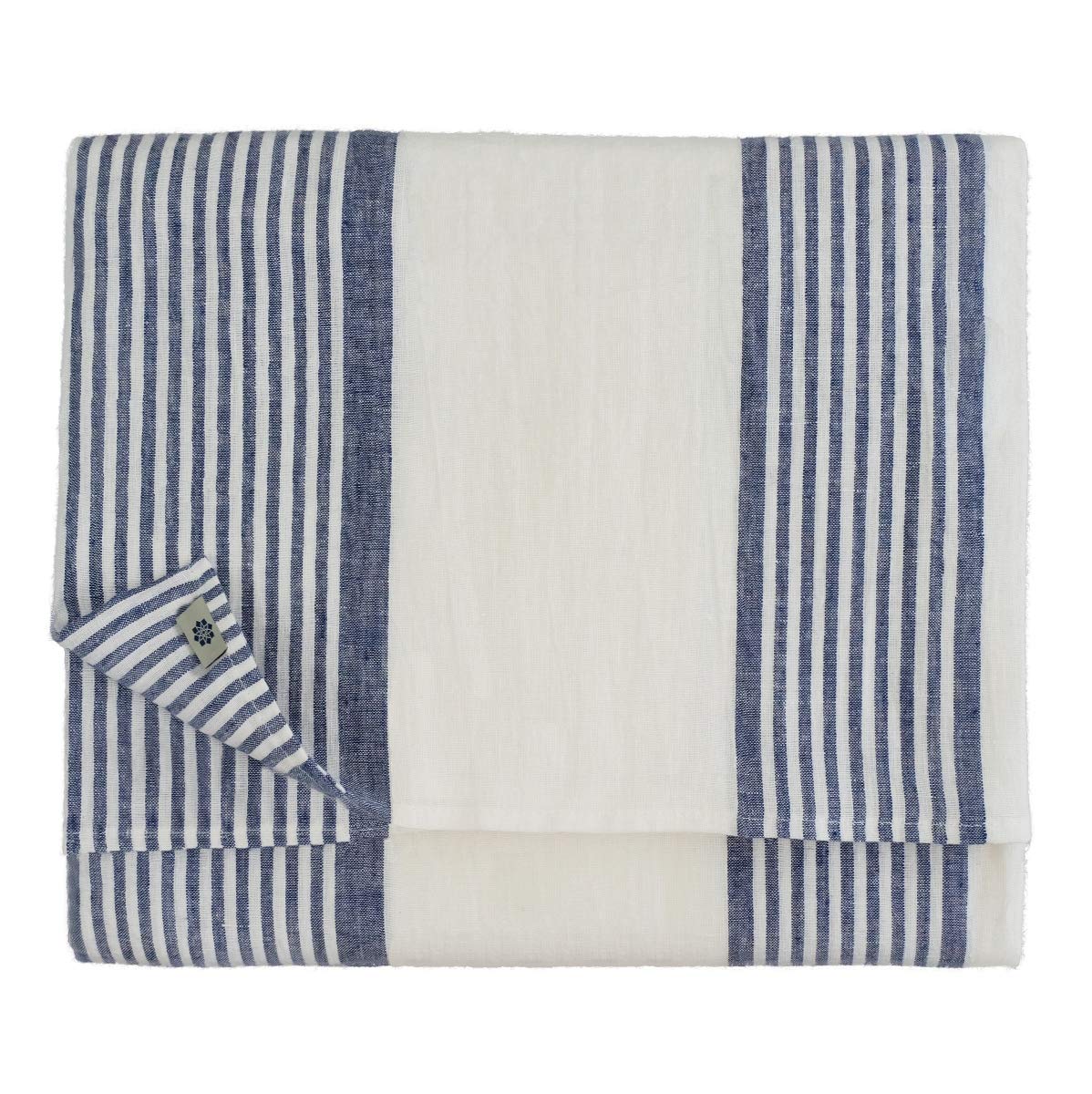 Linen & Cotton Tischdecke Rustikal Landhaus Vintage Olivier 100% Leinen, Weiß Blau (150 x 300 cm) Tischtuch Stoff Tischwäsche Lang Rechteckig Streifen für Haus Home Küche Dekoration Sommer Party