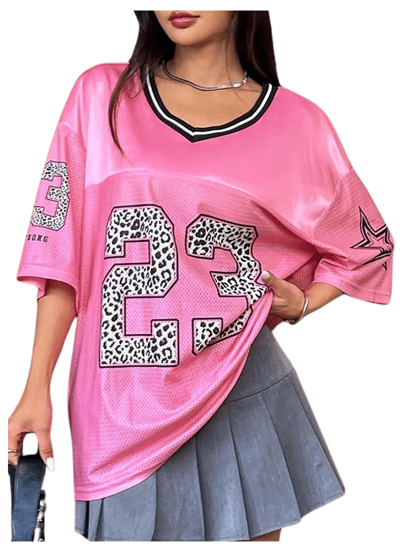 SOLY HUXJersey Shirts for Women Y2k Graphic Number Oversized Tees V Neck Half Sleeve Cute Soccer Streetwear T Shirt Tops