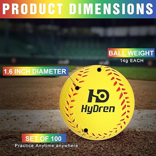 Miniatura 2 de Liliful 100 pelotas de béisbol de espuma suaves con bolsa de cordón, 1.6 pulgadas, mini pelotas de béisbol de espuma colorida para lanzar máquinas