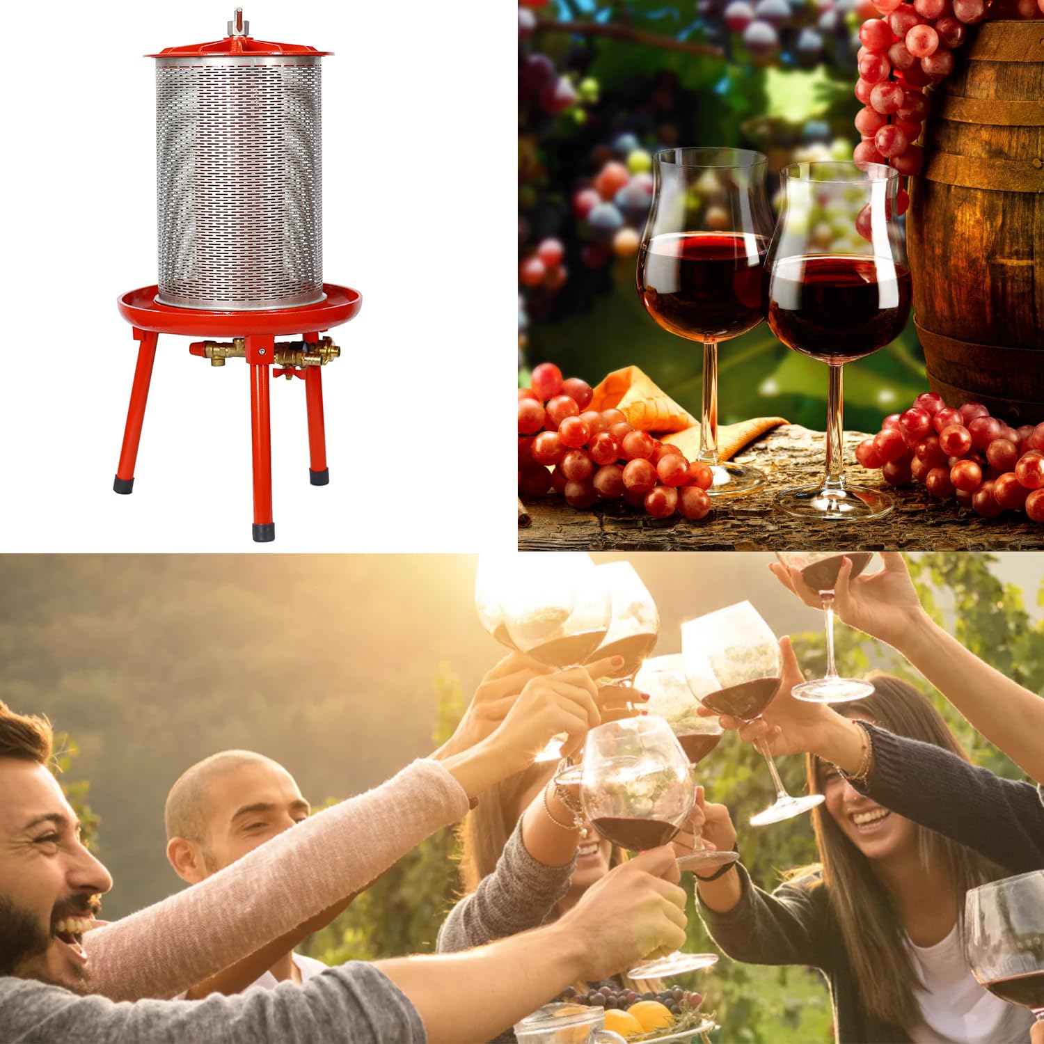 Hydraulic Fruit Wine Press 5.3 Gallon/20L Apple Cider Grape Crusher Stainless Steel Juice Maker for Kitchen with Filter Bag Splash Guard Wine Making Press