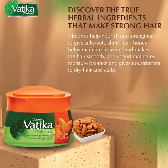 Vatika Naturals Styling Cream - Curly Hair Cream, Wavy Hair, Almond - 210ml