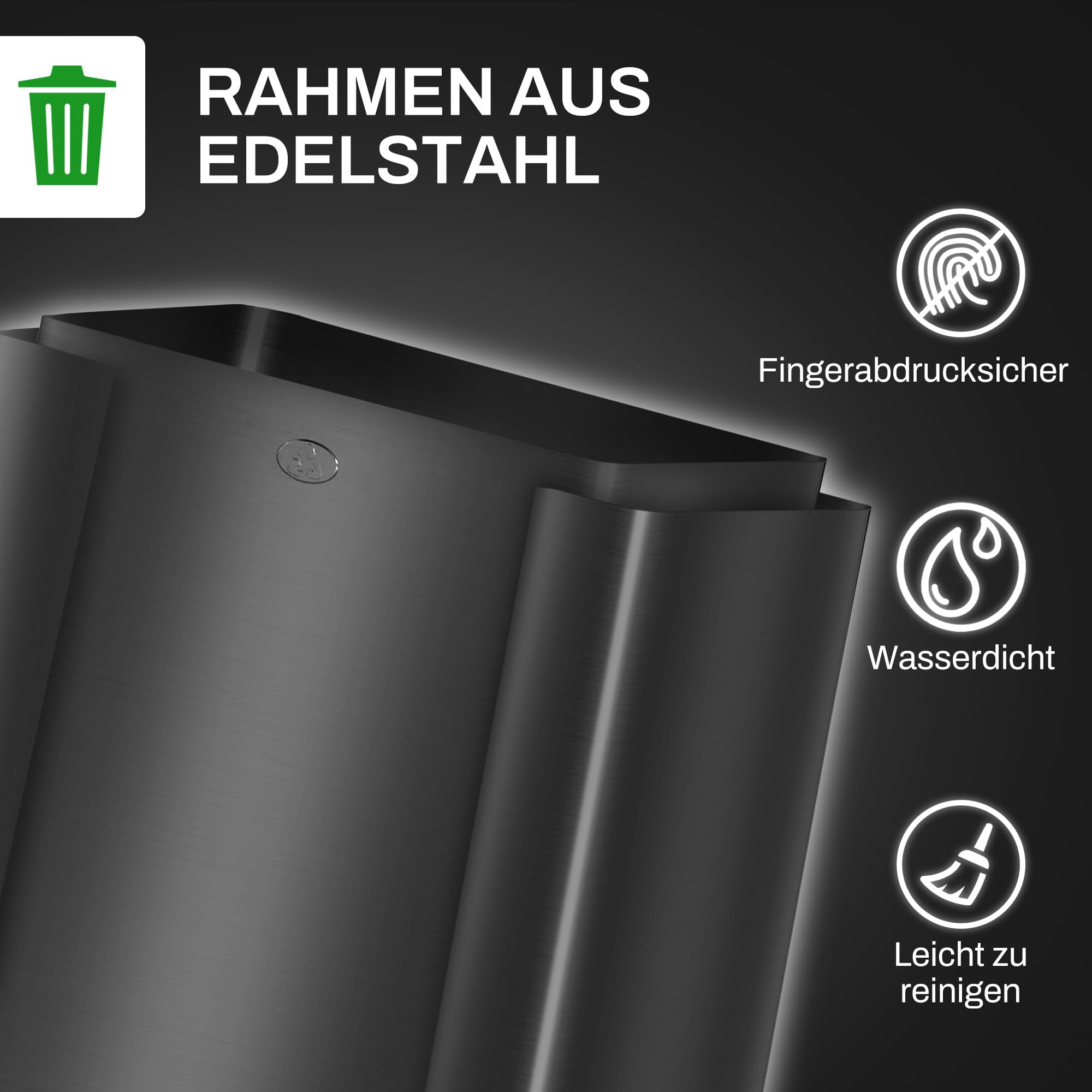 HOMCOM Mülleimer Küche Treteimer 3x15L 61,9x36,6x43,2 cm Schwarz | Softclose-Deckel, Pedal, Mülltrennsystem, 3 Fächer, inkl. Inneneimer, Abfalleimer, Abfallsammler, Edelstahl