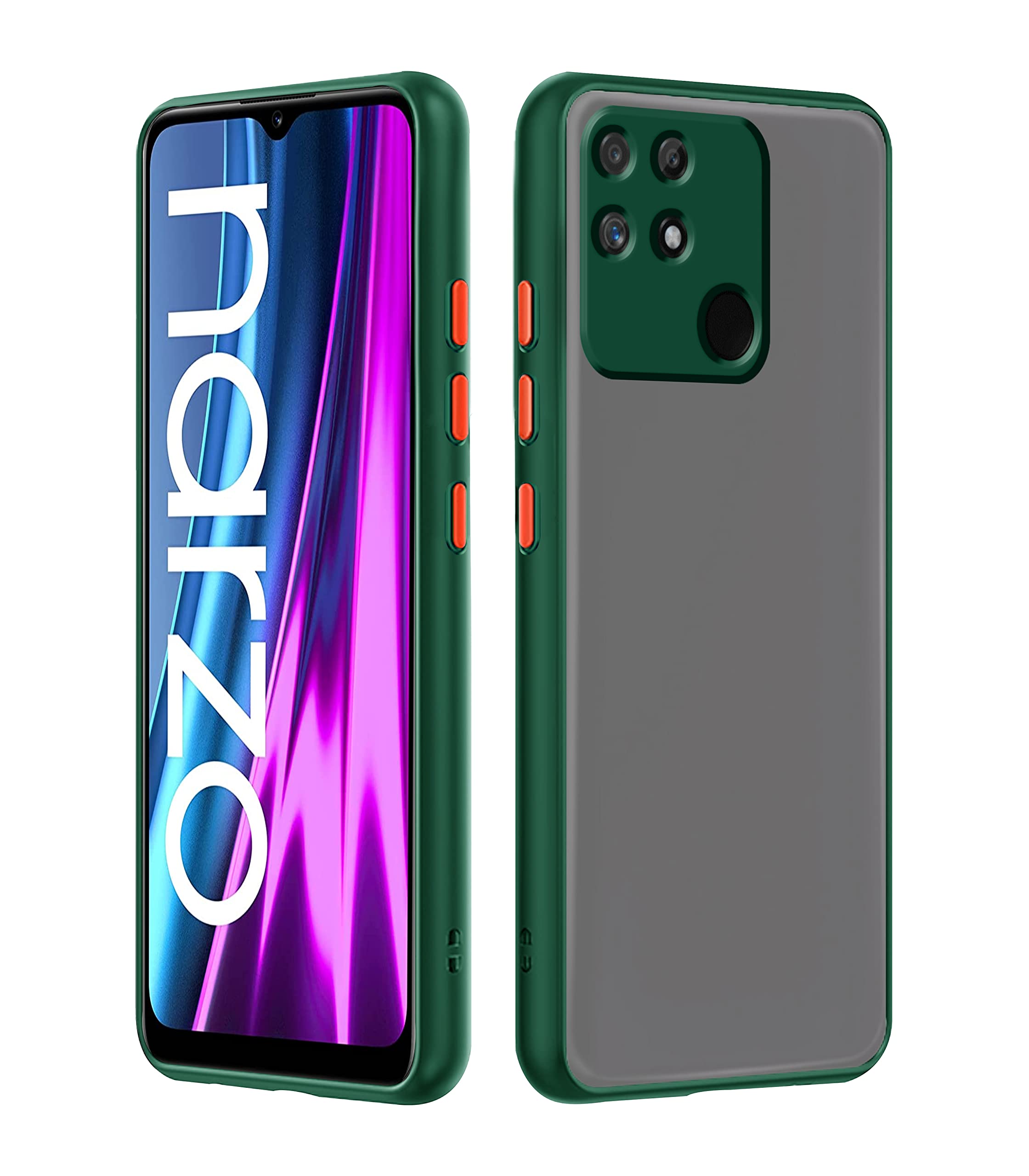 Pikkme Thermoplastic Polyurethane Realme Narzo 50A Back Cover Hybrid Smoked Back Full Camera Protection Raised Edges Super Soft-Touch Bumper Case for Realme Narzo 50A (Green)