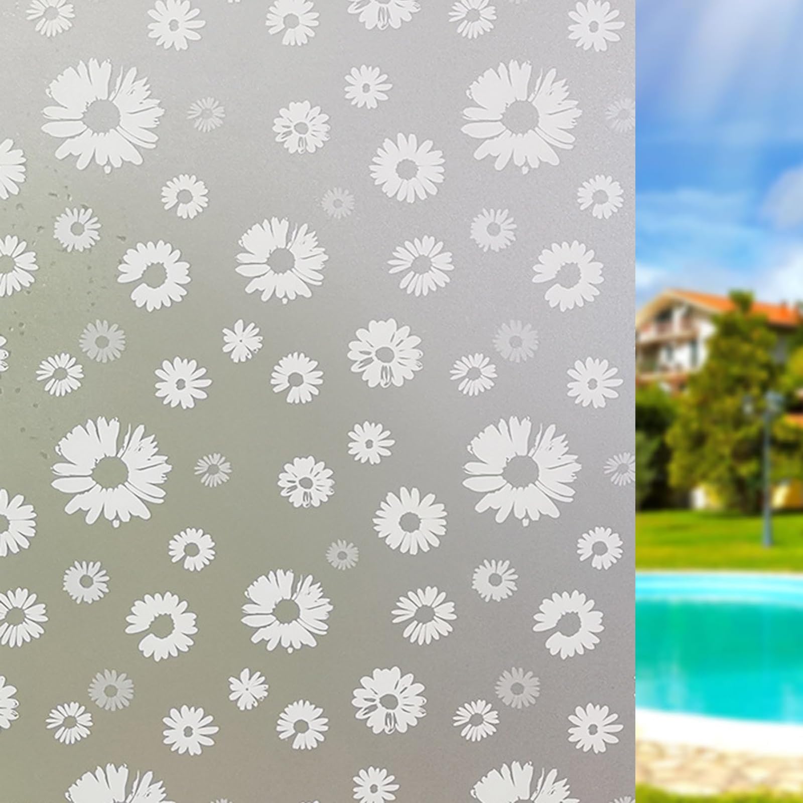 Window Privacy Film Self Adhesive 120 x 1020 cm(47 x 402inch) Frosted Privacy Film for Glass Windows, No Glue Anti UV Sun Block, Reusable for Home Office, Sunflower — image 1
