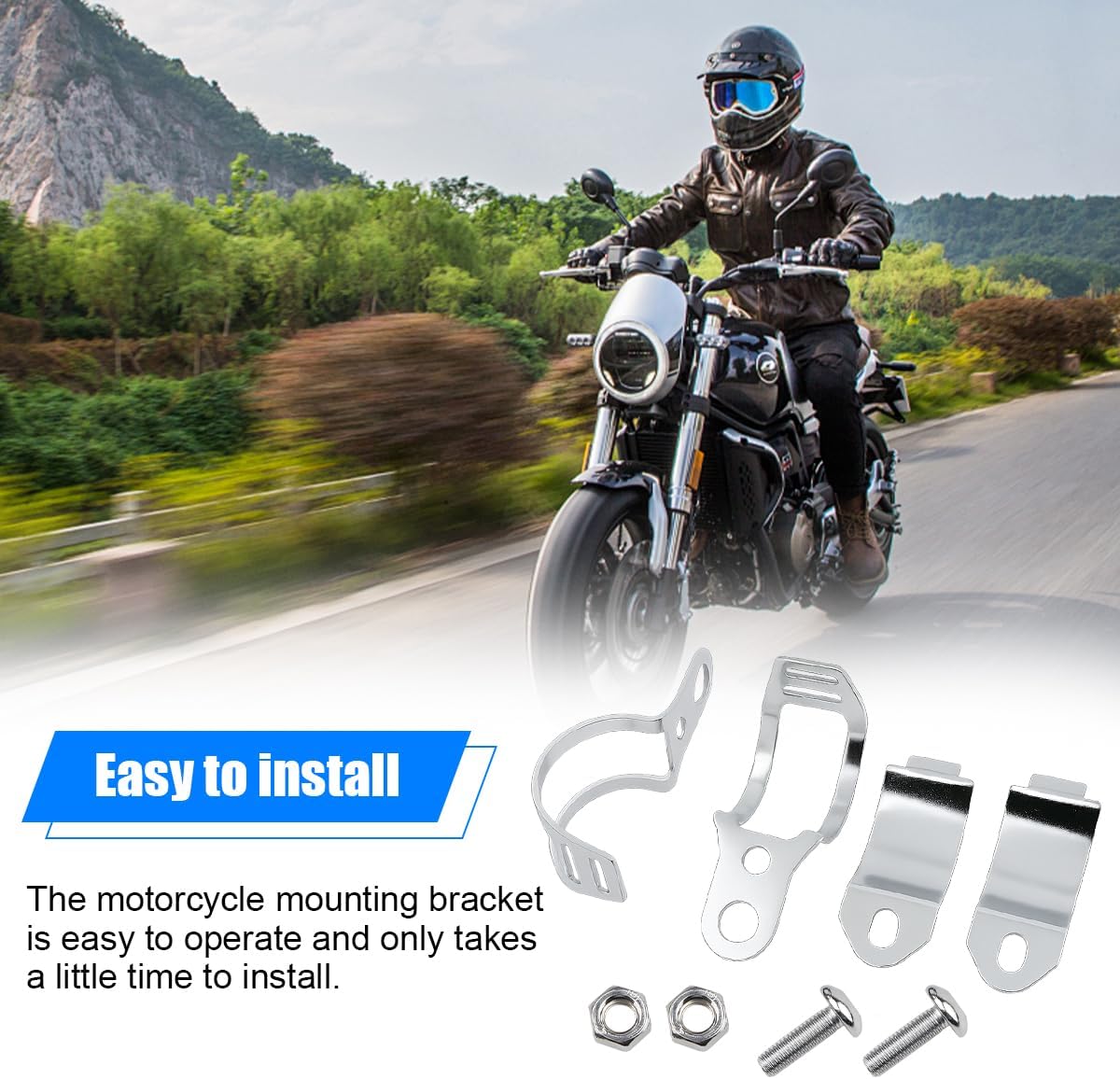 Motorcycle Turn Signal Light Bracket, 2 Pairs Metal Motorbike Fork Indicator Relocation Mount Brackets, Motorcycle Lamps Bulb Holder Clamp, Compatible with Motocross Dirt Bike (Silver)