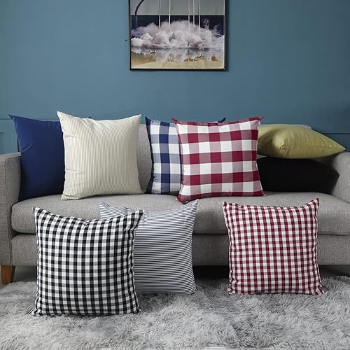 Miniatura 7 de CARRIE HOME Juego de 2 fundas de almohada a cuadros rojos de 18 x 18 pulgadas, fundas de almohada de cuadros burdeos de 18 x 18 pulgadas, decoración