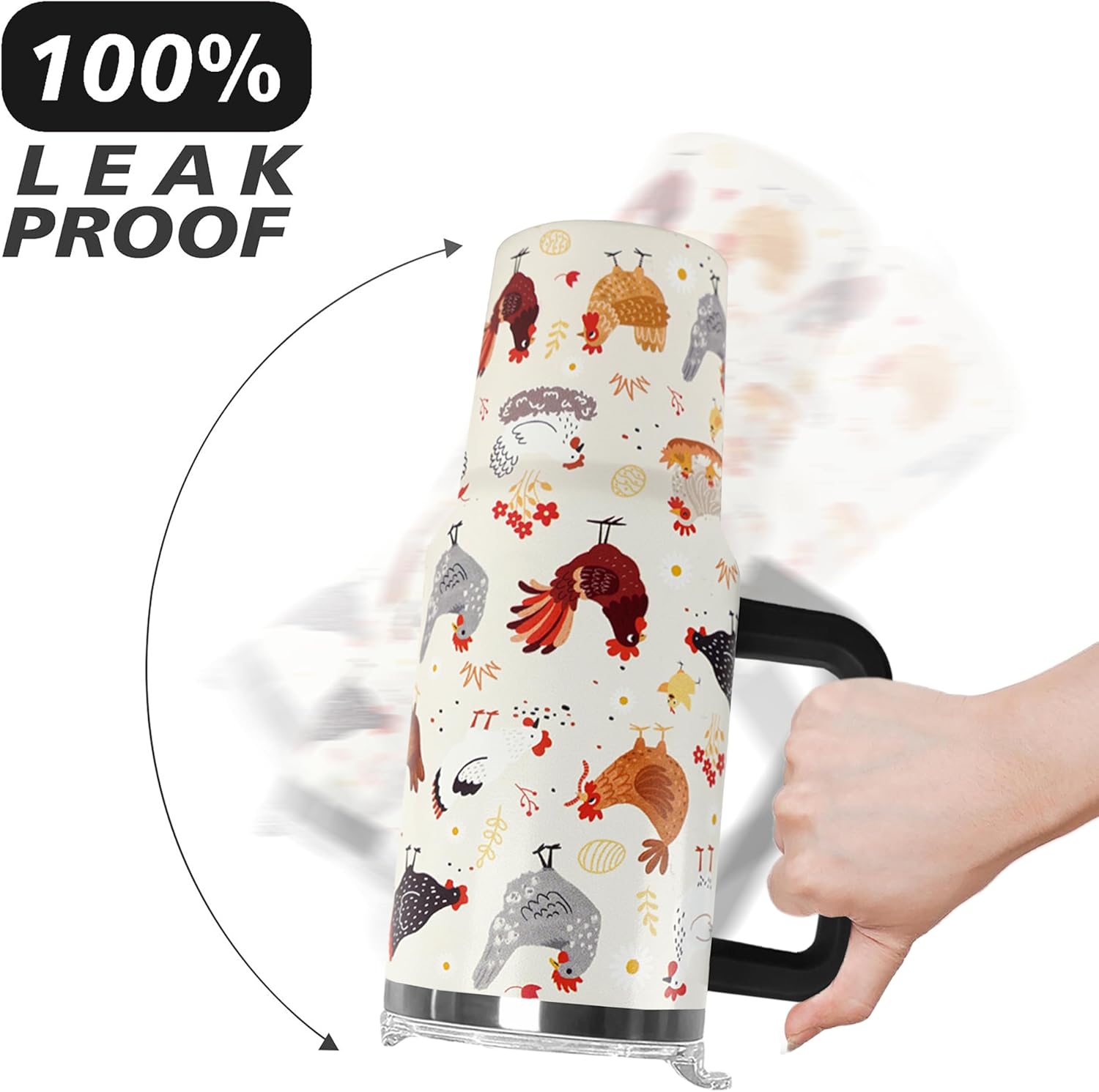 Ceovfoi 40 oz tumbler with handle,40 oz Chicken Tumbler with lid and Straw,Chicken Stainless Steel Cup Coffee Travel Mug,Chicken Gifts for Chicken Lovers,Rooster Stuff Decor Accessories - Image 4