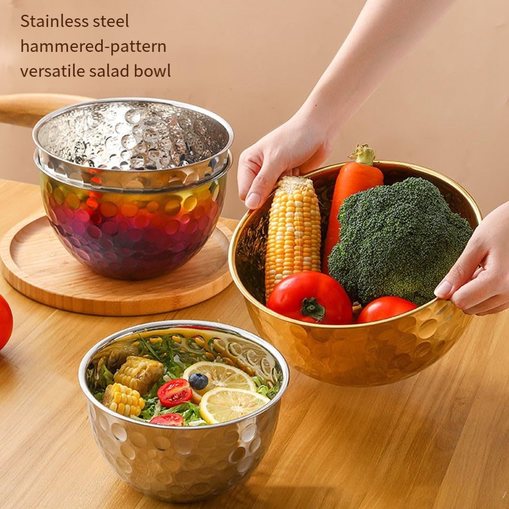 Ensaladera redonda de acero inoxidable con acabado texturizado para el hogar, cuenco multiusos para lavar verduras y batir huevos, cuenco de servir de cocina, cuencos de ensalada anidables para