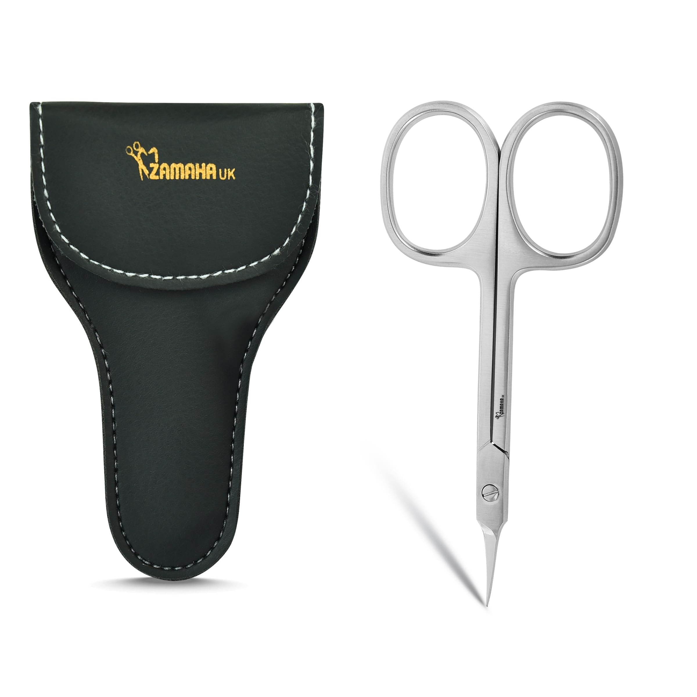 ZAMAHA UK Professional Nail Scissors, Stainless Steel, Curved Blade, Sharp Cuticle Trimming, with Ergonomic Finger Holes, Multi-Purpose Sharp Manicure for Men & Women (Curved Arrow Point Scissor)