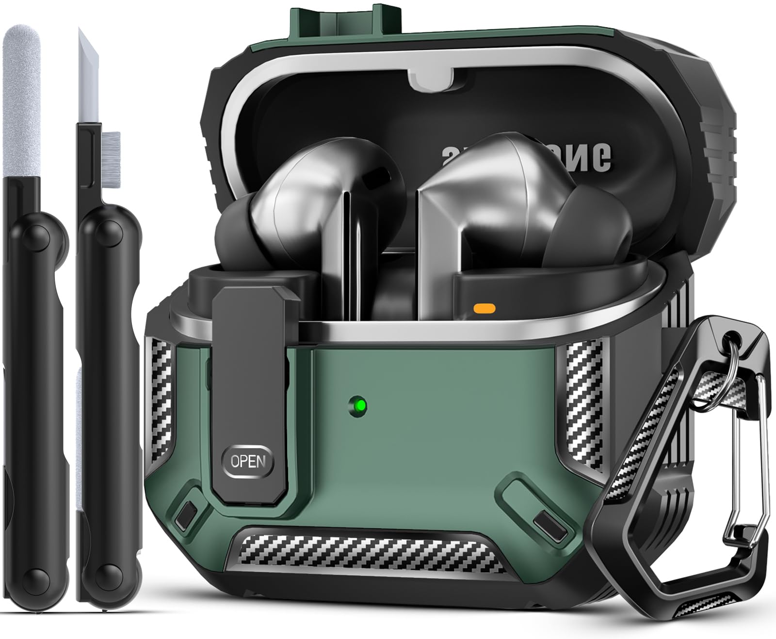 MCTOPZO Lock Fit Designed for Samsung Galaxy Buds3 FE (2025) / Buds3 Pro (2024) / Buds 3 Case (2024),with Cleaning kit Full Body Shockproof Carbon