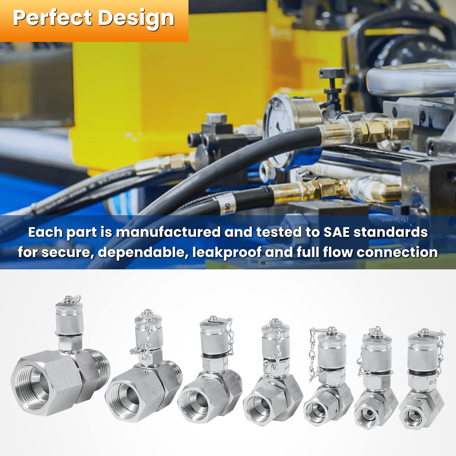 JIC37 Hydraulic Swivel Run Tees Hydraulic Tee Connector Tester Tee Coupling Set for Excavator Construction Machinery Hydraulic System 9000PSI/600BAR/60MPa (7 Pack)