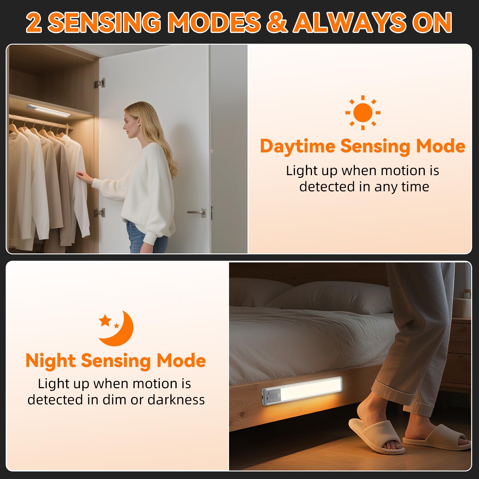 Under Cabinet Lighting Wireless Rechargeable Motion Sensor Light Indoor 3 Color Dimmable Closet Light Battery Operated with LED — view 5