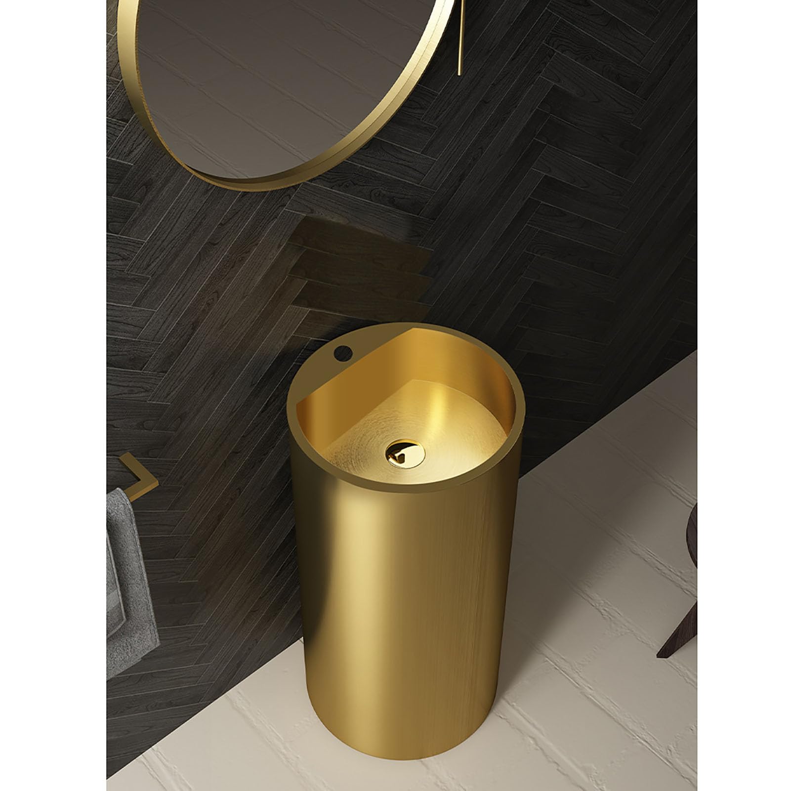 Lavabo Redondo con Pedestal, Lavamanos Independiente de Acero Inoxidable, Lavabo Comercial para Baño con Cubeta Profunda y Diseño Antisalpicaduras(39x39x80cm(15x15x31), A)