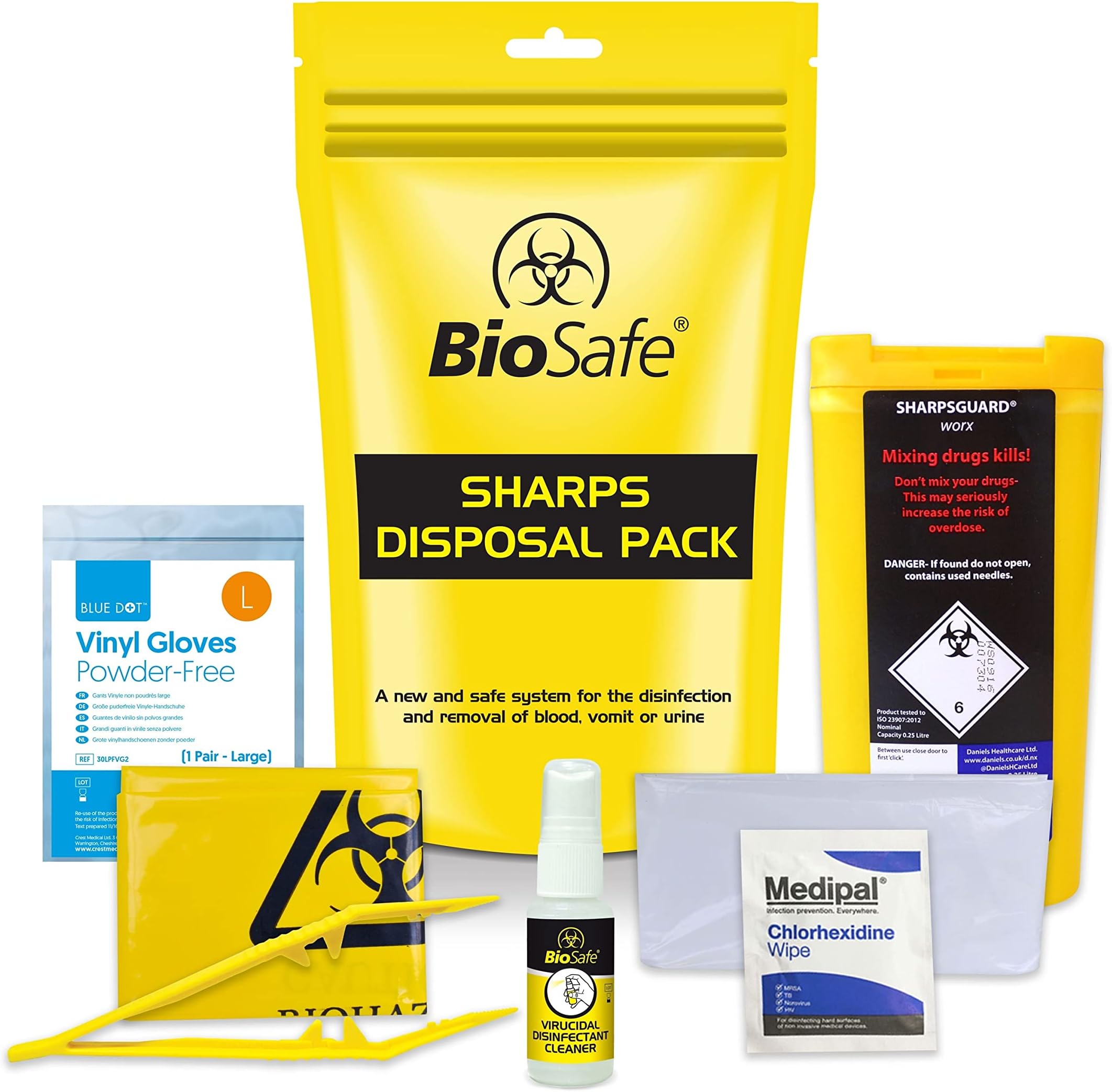 BioSafe 51061 Standard Sharps Disposal Pack, Yellow