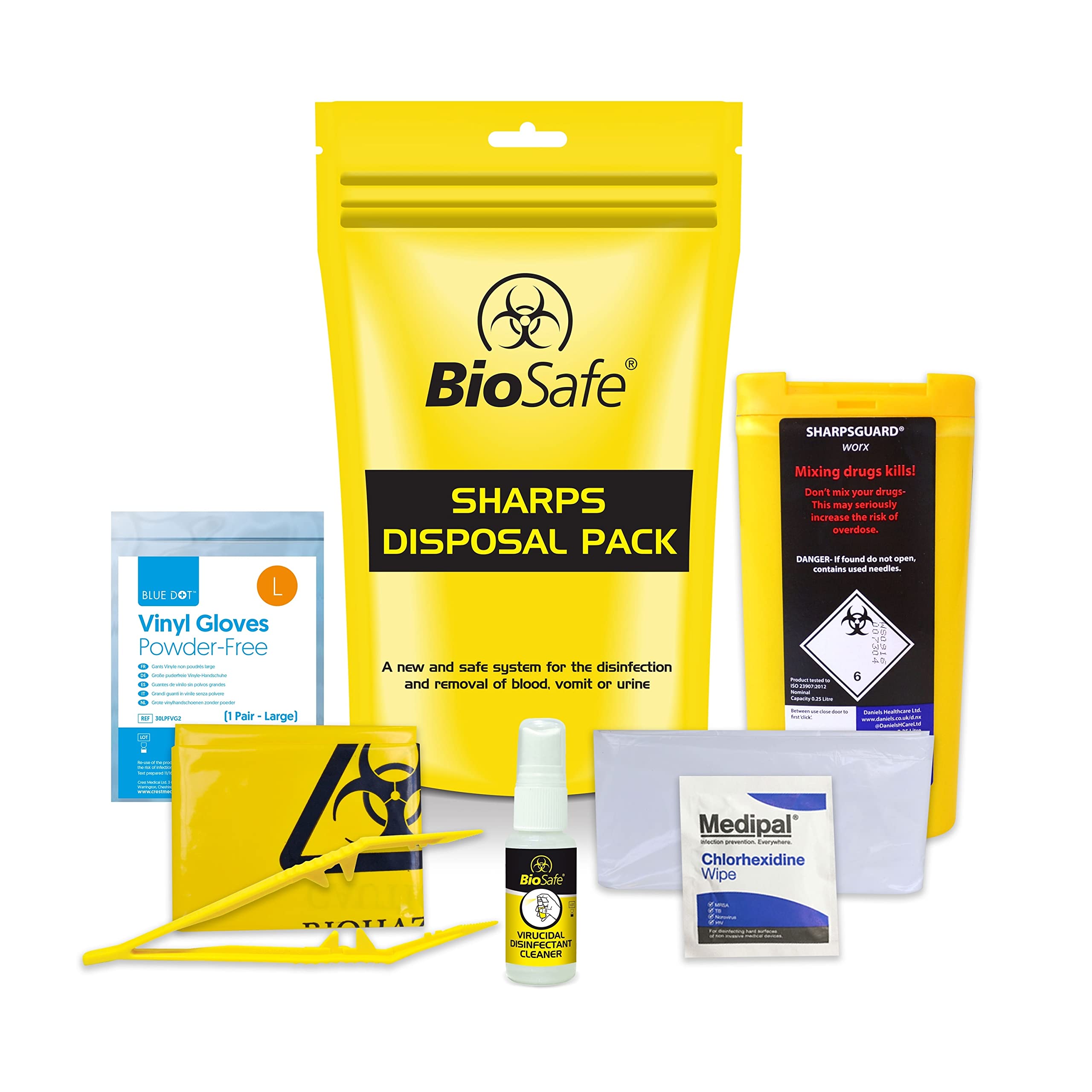 BioSafe 51061 Standard Sharps Disposal Pack, Yellow