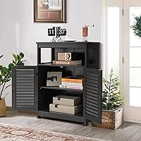 Vista 4 de Tangkula Bathroom Floor Cabinet, Wooden Freestanding Storage Cabinet with Double Shutter Door & Adjustable Shelf, Storage Cabinet for Bathroom Negro