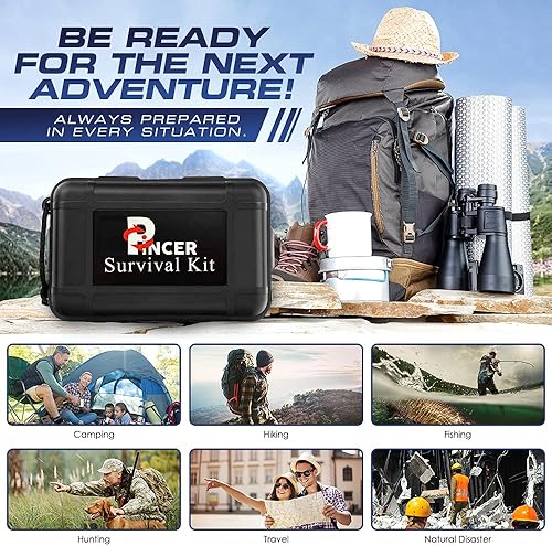 Miniatura 3 de PINCER Kit de equipo de supervivencia de emergencia 18 en 1 cuchillo de equipo táctico, tarjeta de sable multifuncional, manta térmica, iniciador de