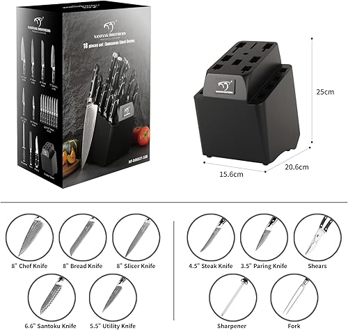 Miniatura 8 de NF-D0603T-18B - Juego de cuchillos de cocina de Damasco de 18 piezas, 8 cuchillos de carne, mango ergonómico de ABS antideslizante para tenedor de
