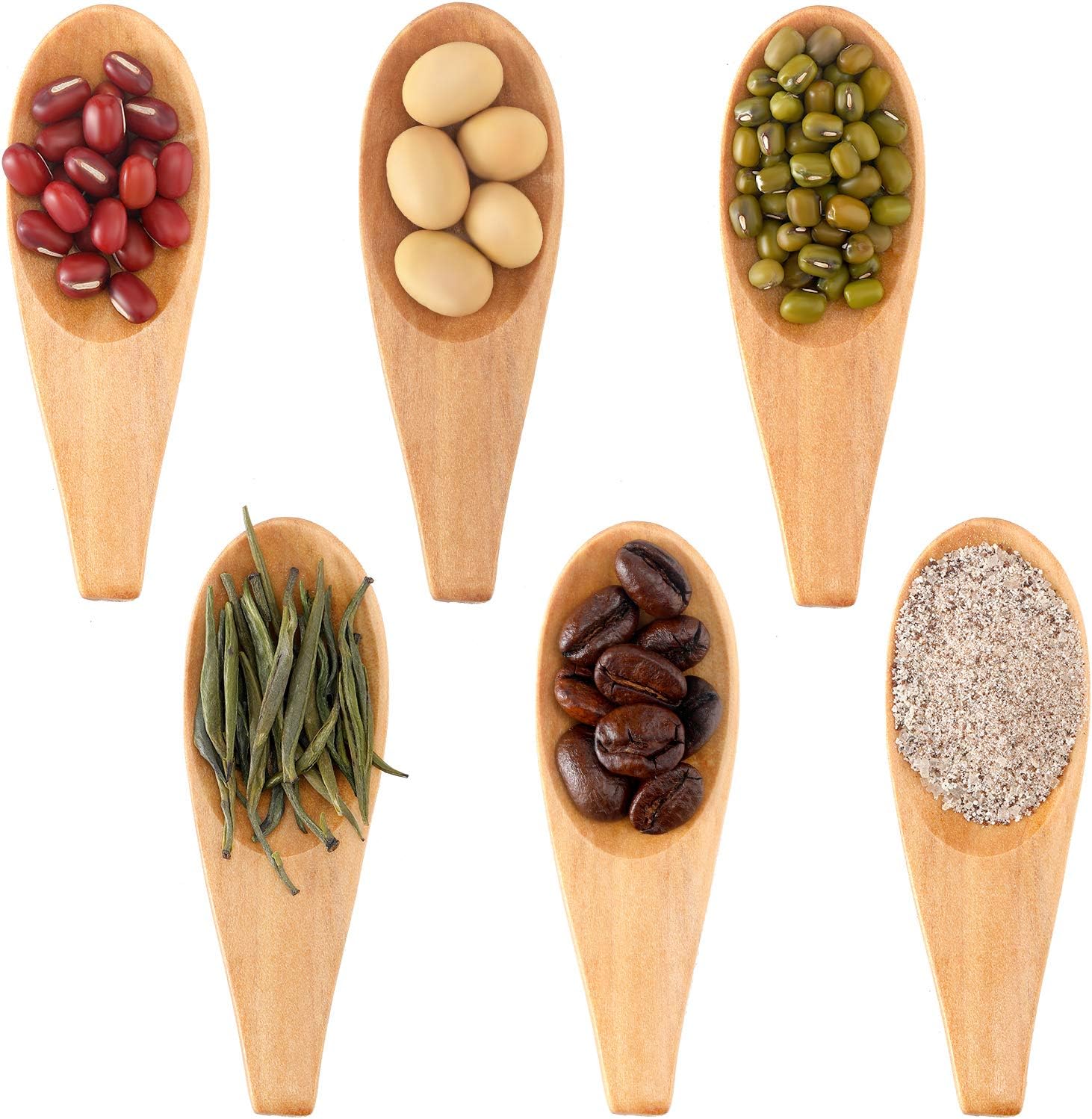 10 Pieces Wooden Scoop Solid Wood Condiment Spoon Mini Wood Spoon with Short Handle for Loose Tea Leaves, Coffee Bean, Candy, Milk Powder, Spice, Ice Cream, Natural Color