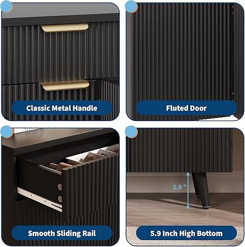 Miniatura 5 de Moderno gabinete de buffet acanalado de 47 pulgadas con almacenamiento, 3 puertas y 2 cajones, estantes ajustables, diseño de credenza de acento